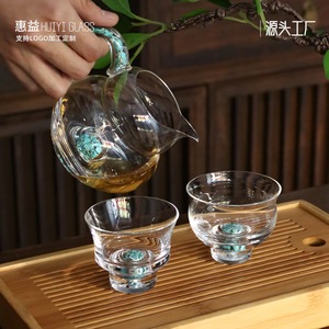 Huiyi Glass Turquoise Handle Teacup <b>Set</b> Crystal Glass Heat Resistant Home Office Tea Ware - Product Image 3