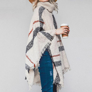 Turtleneck Tassel Poncho Women Knitted Cape with Fringe Oversized High Neck Sweater <strong>Wrap</strong> Loose Fit Winter Shawl <strong>Jumper</strong> Top - Product Image 3
