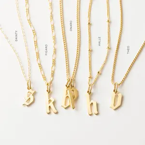 Dainty layered initial necklace for women 925 silver 18k gold plated 26 gothic initial letter pendant necklace