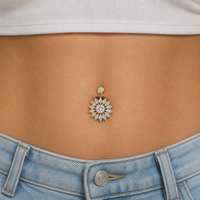 Anneaux de nombril personnalisés en zircon raffiné, barres en acier 316L de calibre 14, motifs floraux célestes assortis, style chandelier, unisexe, pour mariage