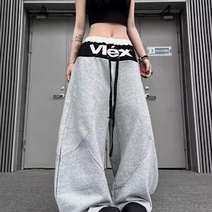 Pantaloni Sportivi Taslan Stile Americano Vintage a Gamba Larga con Doppio Elastico in Vita e Coulisse, Unisex, Streetwear, Vestibilità Ampia, Casual, Lunghi - Product Image 1