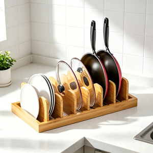 Büyük Kapasiteli Bambu Mutfak Gereçleri Kesme Tahtası Tencere Tava Kapakları Tabak Kurutmalığı Genişletilebilir Düzenleyici - Product Image 1