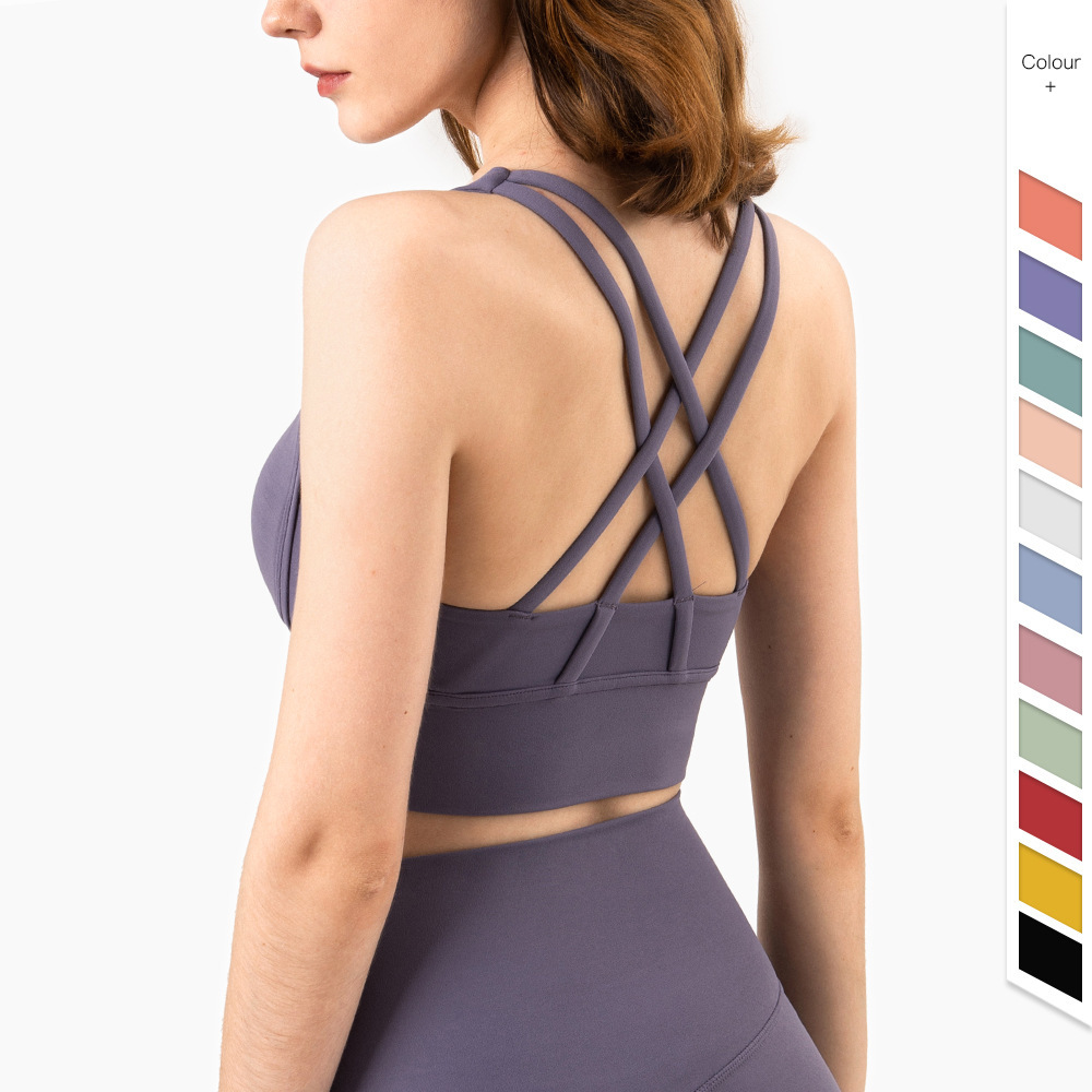 Wholesale Women Clothing Shockproof Cross Back Straps Yoga Bra Workout Tank Top Running Fitness Underwear Sports Bra Women