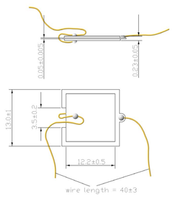 Kingwei KW13x13T50A1L40BE2 13x13 mm 12V 5kHz Elemento Piezoeléctrico Pasivo de Cerámica y Latón con Cables - Product Image 2