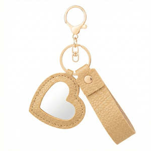 Espejo Compacto de Cuero PU con Forma de Corazón y Diseño de Litchi, Llavero con Espejo de Viaje Plegable Giratorio de Doble Cara - Product Image 3
