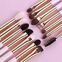 Lot de 14 pinceaux de maquillage professionnels à manche en bois pour fard à paupières, eye-liner, sourcils et cils, incluant pinceaux plats et éventail, vente en gros, marque privée