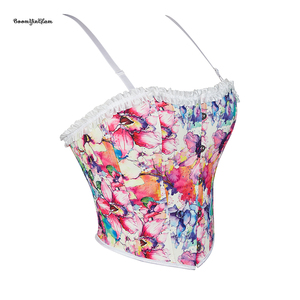 <span class=keywords><strong>Top</strong></span> Vintage Korsette da donna chiusura in metallo Busk con spalline bianche arricciato Trimmer corsetto disossato <span class=keywords><strong>Bustier</strong></span> in pelle rosa - Product Image 3