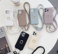 Étui en cuir PU magnétique avec fentes pour cartes, anneau métallique, béquille et sangle réglable pour iPhone 17 16 15 Pro Max – Accessoire de mode