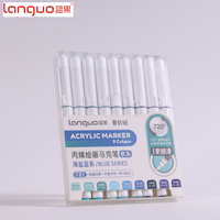 Marqueur acrylique à pointe souple en fibres multicolores Languo Custom Logo M720-3, encre liquide directe, non effaçable, pour dessin artistique, lot de 9 pièces