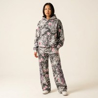 Ensemble sweat à capuche et pantalon de survêtement oversize en polaire respirant 400 g/m² avec imprimé floral gothique démoniaque, personnalisable OEM, streetwear, échantillon en 7 jours, MOQ