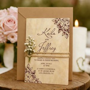 Invitaciones personalizadas de madera con flores, kit de invitación de boda, sobres, pegatinas de flores secas, personalización fácil 8 - Product Image 3