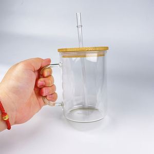 RTS Custom LogoTravel Clear Snow Globe Sublimation Cups with Bamboo Lid Blank 15oz Frosted Custom <b>Double</b> <b>Wall</b> Glass Coffee <b>Mug</b> - Product Image 3