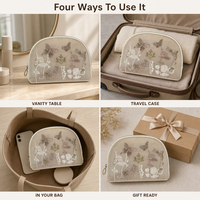 Pochette cosmétique en maille brodée en forme de coquille, avec broderie florale papillon, pour femmes, organiseur de toilette de voyage