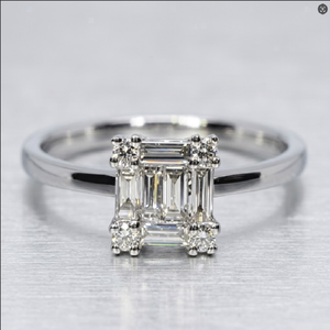 Bagues de mariage en or blanc 18 carats pour femmes, serties de diamants de haute qualité en grappe de petites baguettes pavées, 10x0.28CT, prix usine Chine - Product Image 1