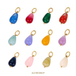 จี้หินประจำเดือนเกิด |   จี้หินธรรมชาติ Tearprop พร้อมห่วงสแตนเลสสตีลชุบทอง 18K PVD สำหรับทำเครื่องประดับ - Product Image 2