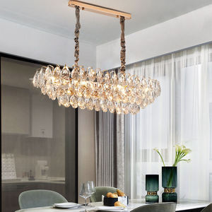 Hotel Villa Elegant Hanging Pendant Lights Modern Gold Round Oval K9 Crystal <b>Chandeliers</b> - Product Image 4