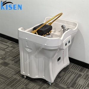 Bac à shampoing Kisen moderne, haut de gamme, sans tuyauterie, avec appui-tête en silicone et roulettes à frein pour usage domestique ou en salon - Product Image 2
