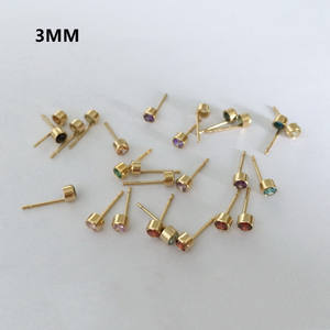 Boucles <span class=keywords><strong>d</strong></span>'oreilles en or 14 carats plaqué or, zircon rond de 2 mm, 3 mm, 4 mm, serti, pour femmes, bijoux, clous <span class=keywords><strong>d</strong></span>'<span class=keywords><strong>oreille</strong></span> - Product Image 4