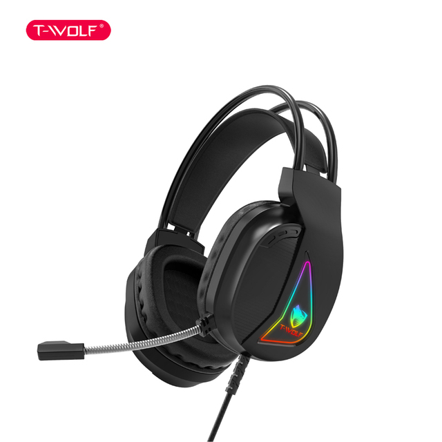 T-WOLF H160 Wired Gaming Headset RGB Light Stereo Surround Sound Comfortable Ear Cushion for Gamers Factory Direct Sale