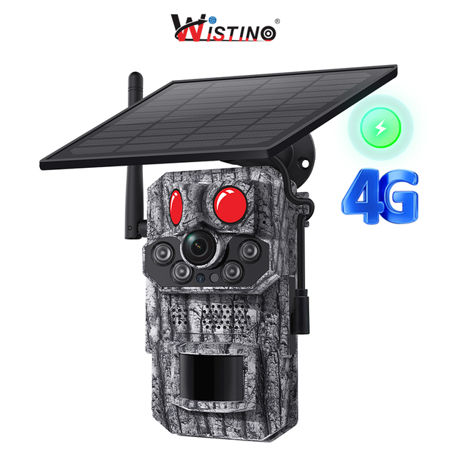 Wistino Outdoor 4g Trail Camera Human Detection Alarm Color Night Vision 7800 MA Low Power Cctv Solar Camera