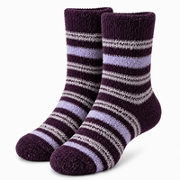 Chaussettes d'intérieur douillettes en peluche pour femmes, en chenille tricotée, rayées, épaisses et chaudes, pour la maison, hiver