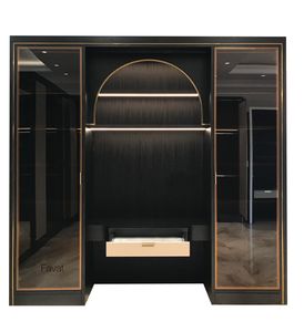 Modern Luxury Black Wood Wardrobe with Integrated <b>Dressing</b> <b>Table</b> and LED Mirror Arch Design Bedroom - Product Image 1