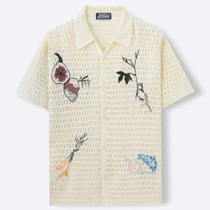 Polo in Maglia Ricamata da Uomo | Top Estivo Stile Euro-Americano Lavorato all'Uncinetto con Apertura Frontale | <span class=keywords><strong>Camicia</strong></span> Traspirante a Maniche Corte con Lavorazione Traforata - Product Image 2