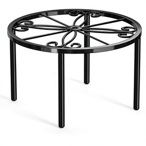Support de plante rond en métal orné avec un design à motifs roulants, support de pot de fleurs décoratif autoportant pour la maison, le balcon, la terrasse - Product Image 1