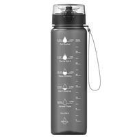 Bouteille d'eau de fitness motivante minimaliste en plastique étanche avec marqueur de temps pour le débit de type de pressage de voyage