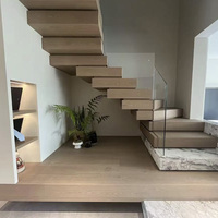 Escaliers en bois empilés de lumière LED de type U moderne haut de gamme personnalisés pour une application intérieure pour les hôtels appartements villas verre