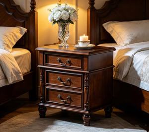 Premium Champagne Gold 3-Drawer Nightstand Luxury Bedroom <b>Bedside</b> Storage Cabinet with Round Legs - Product Image 3