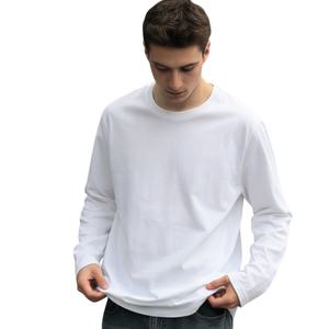 T-shirt unisexe à manches longues 100 % coton blanc uni avec logo personnalisé, coupe ample, poids lourd, prix bas, vente en gros TKAN999D - Product Image 1