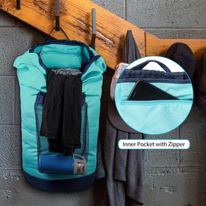 Sac à linge en polyester sac à dos avec bretelles en maille poche panier à vêtements avec fermeture à cordon pour les voyages universitaires - Product Image 3