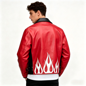 <span class=keywords><strong>Chaqueta</strong></span> de Carreras Vintage Personalizada de Alta Calidad para Hombre, Cuero Genuino, Bordado Rojo, Parches de Chenilla, Tallas Grandes, Cierre de Cremallera, Otoño - Product Image 2