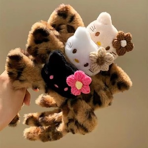 Nuevo lindo Europeo Americano dibujos animados orejas de gato leopardo felpa banda para el cabello mujer acetato lavado cara maquillaje diadema niños lazo pelo - Product Image 3