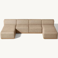 Conjunto de Sofás Modulares de Madera en Forma de U y L para Exteriores, con Cojines Impermeables, Modernos y de Lujo para Patio de Villa, Sala de Estar, Dormitorio y Ocio