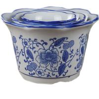 Kualitas harga murah Cina tradisional biru putih grosir pot tanaman luar ruangan bentuk bunga mulut pot keramik penanam