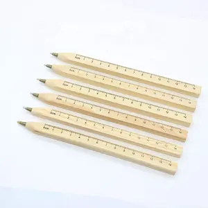 18cm square shape wooden ruler pen eco friendly wood ball pen