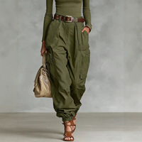 Pantalon cargo ample plissé pour femme, taille haute, style streetwear, avec plusieurs poches et cheville élastique, vente en gros OEM ODM