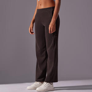Pantalones de Yoga de pana 2025 al por mayor: pantalones de entrenamiento de control de barriga de pierna ancha de cintura alta para Mujer | Ropa deportiva acanalada a granel - Product Image 3