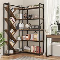 Étagère d'angle haute de 71 pouces, 5 niveaux, en forme de L, design arbre en Y, moderne, autoportante, pour rangement et présentation, salon, MDF