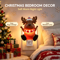 Luz Nocturna LED con Forma de Reno Navideño, Enchufable, 360 ° Lámpara de Pared Giratoria con Enchufe, Cálida y Suave, Decoración Navideña para el Hogar, Venta al por Mayor, Regalo OEM