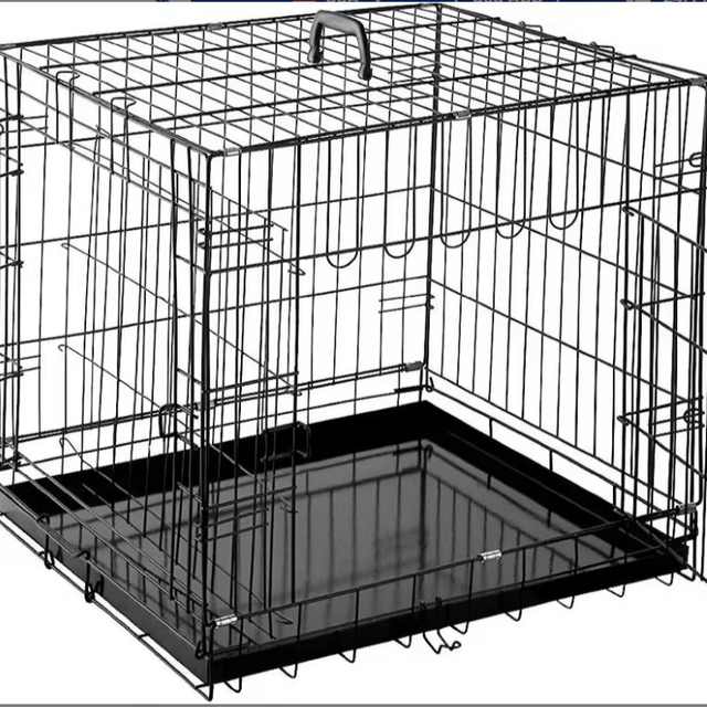 Folding Pet Dog Cage Crate Kennel Metal Leak-Proof Pan Tray Deluxe Dog Crate