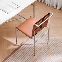 Italie Moderne Chic Nouveau Design Contemporain Marron Selle En Cuir Cadre En Acier Inoxydable avec Extracteur Arrière Salon Salle À Manger Chaises