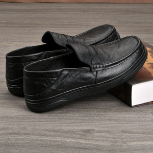 Mocassins en cuir véritable pour hommes AIBOIS, bout carré, semelle en caoutchouc antidérapante, respirants, chaussures de bureau et de ville - Product Image 3