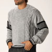 Pull en maille torsadée à col rond pour homme, décontracté, unique, avec blocs de couleur
