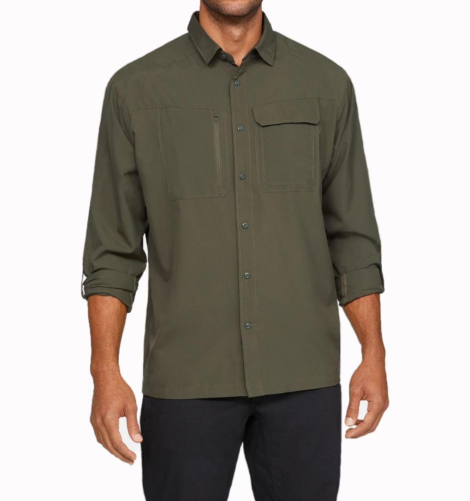 Рубашка рыболовная быстросохнущая армейского зеленого цвета с длинными рукавами и карманами, 100% полиэстер