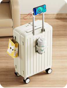 Maleta abierta frontal con gancho lateral con portavasos y maleta de rueda universal con carga USB para hombres y mujeres para ir de viaje - Product Image 5