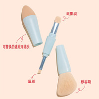 Ensemble de maquillage de voyage personnalisable 4 en 1 en aluminium avec embout en aluminium, éponge, fard à paupières, crayon à sourcils, blush, poudre de mélange (double embout modulable)