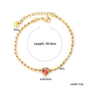 Trendy Stainless Steel 18K Gold Plated Chain <b>Beaded</b> <b>Bracelets</b> Women 18K Plated Geometric Colourful Zircon love Heart <b>Bracelet</b> - Product Image 2